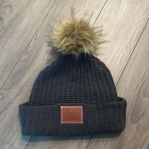 Love Your Melon Natural Pom Beanie Charcoal Grey